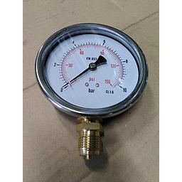 Manometro cassa inox - diametro 100 MM - per Vapore - Attacco radiale in ottone da 1/2" Filettato Gas Maschio - Campo 0-10 Bar - Quadrante asciutto