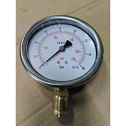 Manometro cassa inox - diametro 100 MM - per Vapore - Attacco radiale in ottone da 1/2" Filettato Gas Maschio - Campo 0-16 Bar - Quadrante asciutto