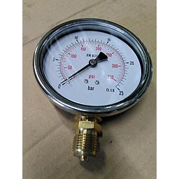 Manometro cassa inox - diametro 100 MM - per Vapore - Attacco radiale in ottone da 1/2" Filettato Gas Maschio - Campo 0-25 Bar - Quadrante asciutto
