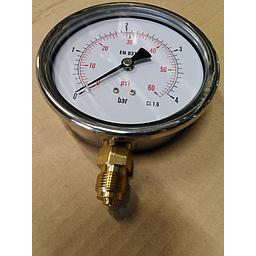 Manometro cassa inox - diametro 100 MM - per Vapore - Attacco radiale in ottone da 3/8" Filettato Gas Maschio - Campo 0-4 Bar - Quadrante asciutto
