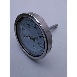 Termometro bimetallico - cassa inox  D100mm - bulbo posteriore inox 316 completo di pozzetto inox 316 con attacco 1/2" GAS maschio lunghezza 80mm sotto filetto - campo 0/300°C