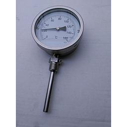 Termometro bimetallico - cassa inox D 100mm - bulbo radiale inox 316 completo di pozzetto inox 316 con attacco 1/2" GAS maschio lunghezza 100mm - campo 0/160°C
