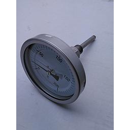 Termometro bimetallico - cassa inox D100mm - bulbo posteriore inox 316 completo di pozzetto inox 316 con attacco 1/2" GAS maschio lunghezza 80mm sotto filetto - campo 0/200°C