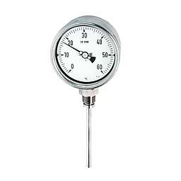 Termometro Bimetallico - Cassa in Inox - Diametro 100 mm - Bulbo Radiale - Pozzetto in Inox AISI 316 - Filettato 1/2" Gas Maschio - L=100 mm - Campo 0/400 °C