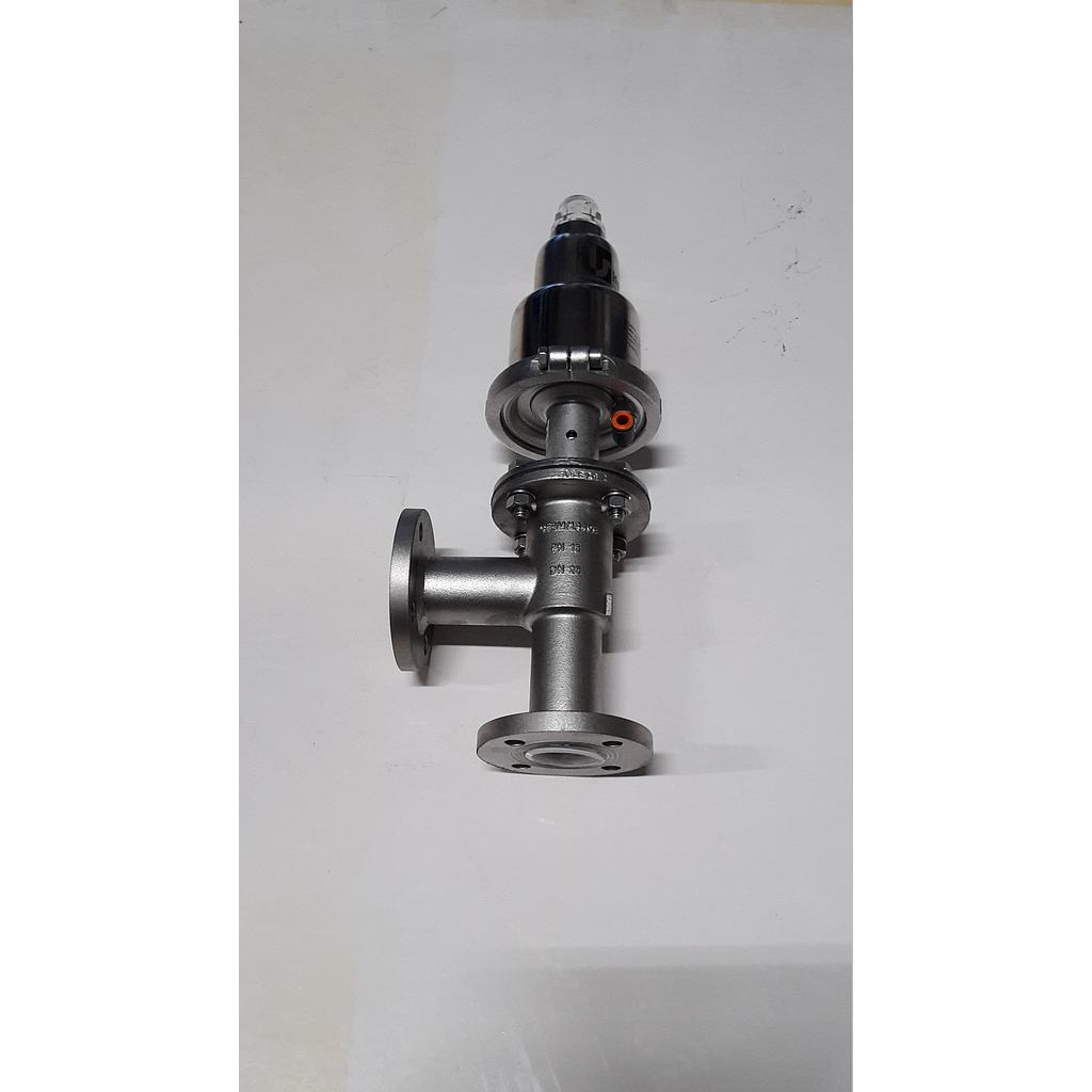 Valvola pneumatica ON-OFF a Squadra - Attacchi flangiati &#39;Ridotti&#39; DN25 -corpo inox 316 - testata inox T50 - Mod. SQ98 - Cod.SQ980255CR/T - Hofmann