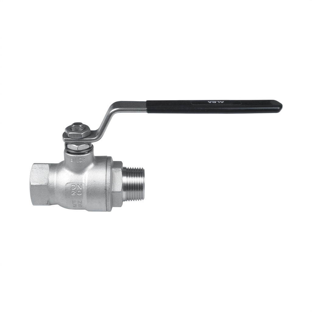 Valvola a Sfera Monoblocco - Mod. ALBA - Corpo in Inox AISI 316 - Con Leva - Temperatura di Lavoro -20 / +150 °C - Filettata MF Gas - PN100 1/2"