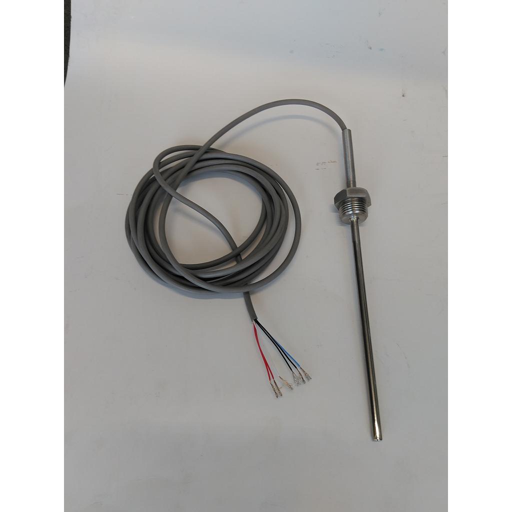 Termoresistenza PT100 - DOPPIA - Rinforzata - attacco 1/2&#34; Gas Maschio fisso - Stelo inox 316 - 8 x 1,5 x 100 mm - con saldatura interna/esterna + Cavo Silicone Mt.3 - 6 fili - Molla Antipiega - RTDRINFDCG3A810M12  