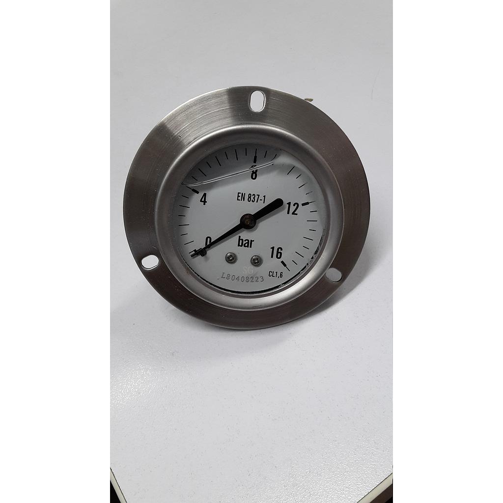 Manometro tutto inox - diametro 63 MM - Attacco posteriore inox 316 da 1/4" Filettato Gas Maschio - Campo 0-16 Bar - Quadrante con glicerina + flangia 3 fori - MNSS/B63-016+GL+FL3F