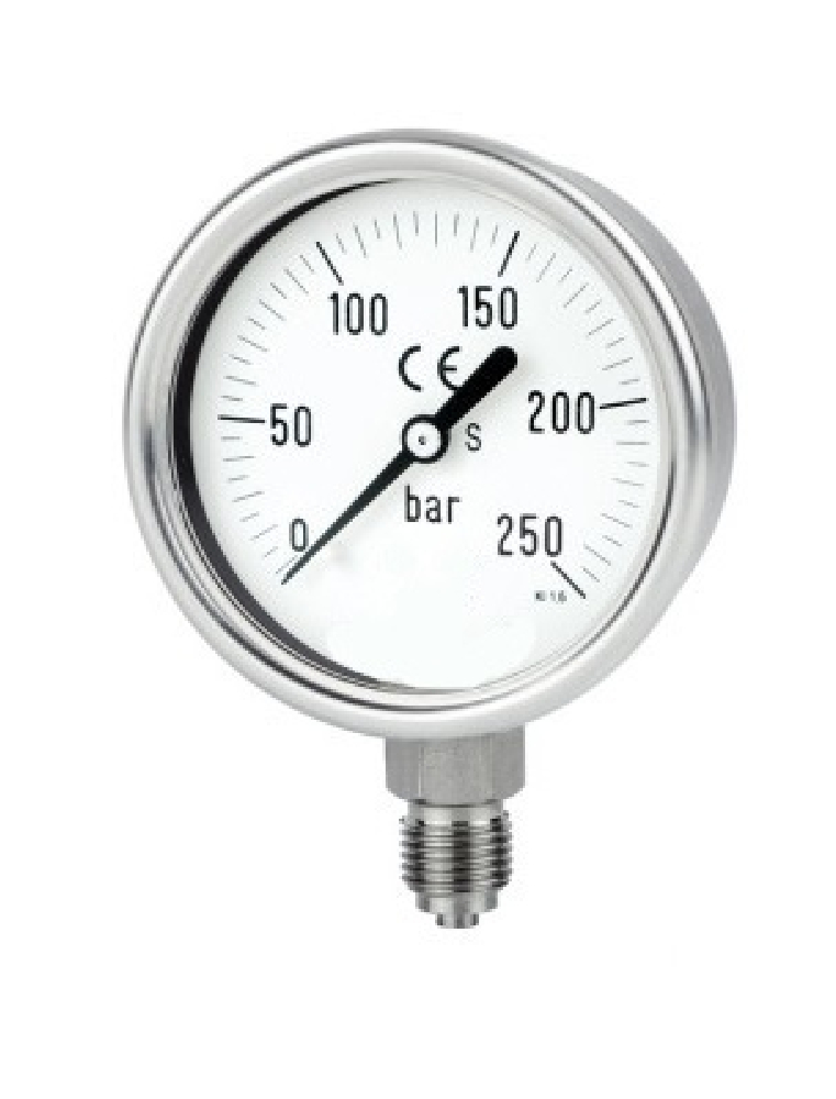 Vuotometro - Cassa in Inox - Diametro 100 mm - Quadrante Asciutto - Attacco Radiale in Inox - Filettato 1/2" Gas Maschio - Campo -1/0 bar