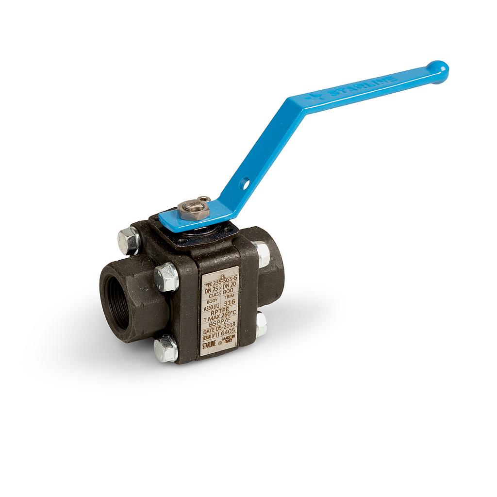 Valvola sfera 3PZ, cl.800Lbs, corpo LF2, sfera 316, tenuta Ptfe/Grafite-R.Bore, -100 / + 230°C - Mod. 225 SGS - Starline - FF  2&#34;