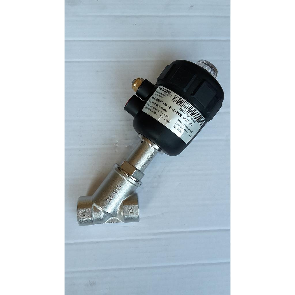 Valvola pneumatica a flusso libero - corpo inox aisi 316L - servocomando Nylon T63 - filettata FF Gas - 3/4" - OMIFP-20-B-A - Omcar/Air F.