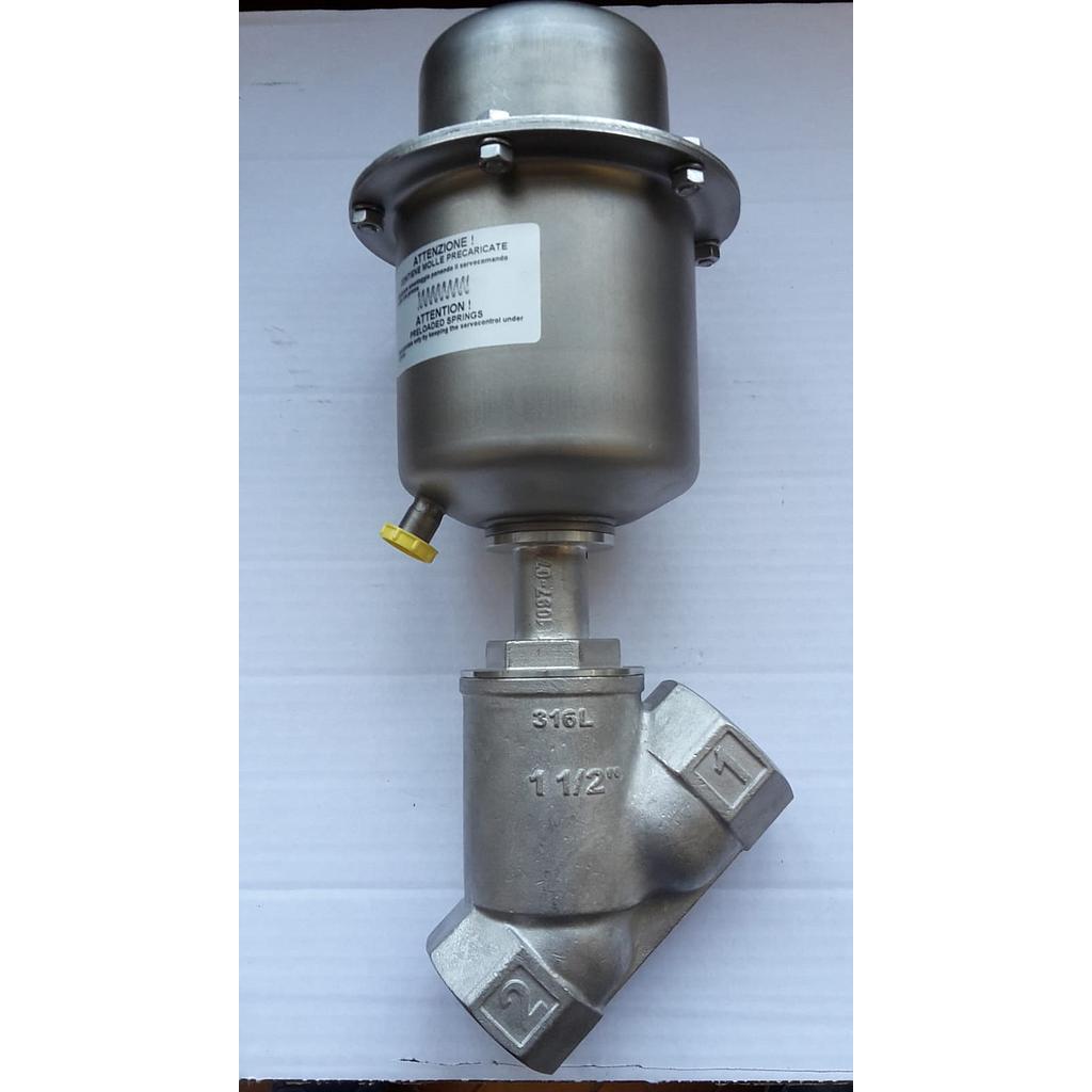 Valvola Pneumatica On-Off a flusso libero - Corpo microfuso inox aisi 316L PN25 , filettato FF Gas - 1 1/2&#34; - Testata inox aisi 304 T100 - Press.diff.max 20 Bar - PCIFMCM_040_3_1