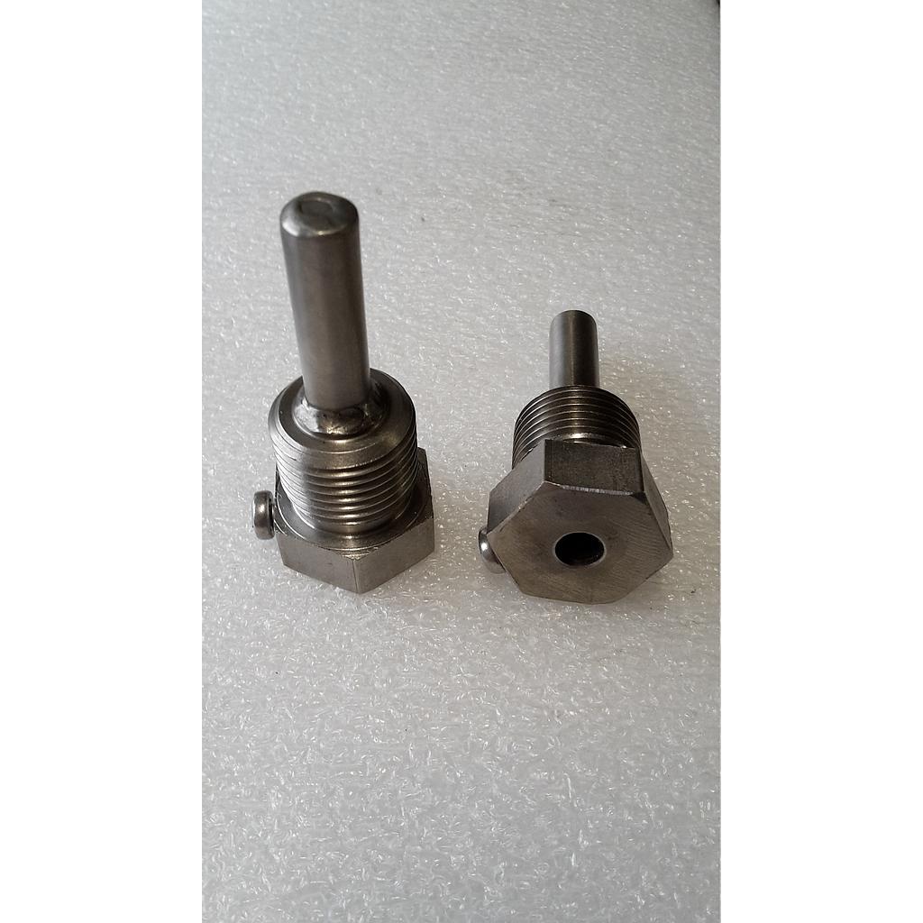 Mini-Pozzetto inox aisi 316 - 1/2&#34; Gas Maschio - L=30 mm sotto filetto - Diametro Esterno 9 x Diametro Interno 7 mm + vite blocco laterale sull&#39;esagono