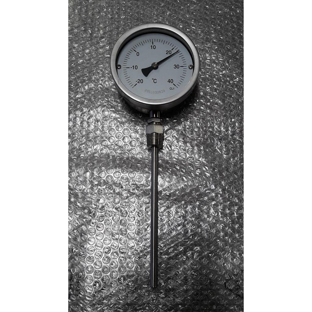 Termometro Bimetallico  tutto inox d.100mm - bulbo inox radiale 8 x 180 mm , con attacco a scorrere 1/2" maschio NPT/Gas - campo  -20 / + 40°C - mod.BTSS/L100 - cod.TE00811 - AMC