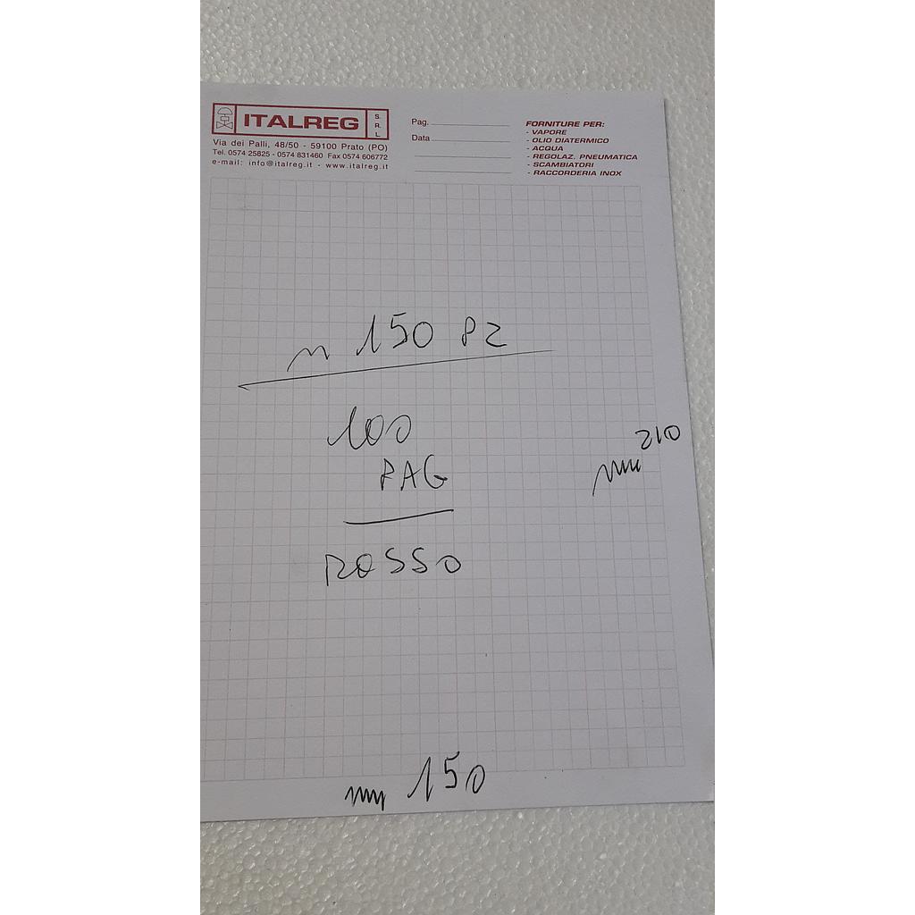 Blocco  appunti  Italreg - Dimens.  A5 - largh.150 x altezza 210 mm , 80 fogli - scritta  Rosso 