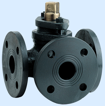 Rubinetto a Maschio a 3 vie , PN16 DN100 , corpo in  ghisa , maschio in Bronzo , vite inferiore di aiuto/rotazione , asta quadra 52x52 mm - Interasse tra flange via diritta 320 mm - fig. 216B11-PAR.