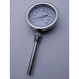 Termometro bimetallico - cassa inox diametro 80 mm - bulbo radiale inox aisi 316 completo di pozzetto inox 316 con attacco 1/2" Gas maschio lunghezza 80 mm compreso filetto - campo 0/200°C