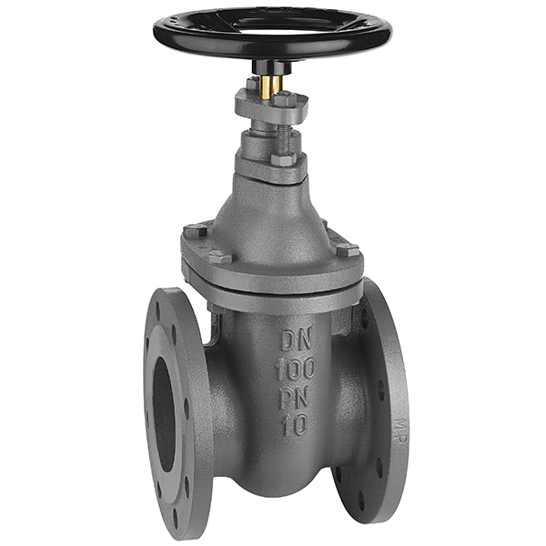 Saracinesca in ghisa grigia PN10 - Corpo piatto vite interna - Sede ottone adatta a 150°C (Max) - Flange dimensionate e forate PN10/16 DN100 - Fig. 105HT - Mar/Per