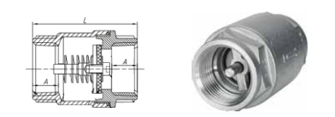 Valvola ritegno inox aisi 316 - Tenuta FKM - Temperatura -20/200°C - Art.1022-RE - Attacchi Filettati FF Gas 1/2" - UNI EN 10226-1 - cod. 2320708 - GT.C.