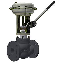 Valvola pneumatica Blow Down , PN16/40 DN40 - Corpo acc.carbonio ASTM A216 WCC - Sede e Otturatore in acciaio inox Martensitico con durezza superiore alla Stellite - Bonnet STD ASTM A105 - Packing HP300 in PTFE/Grafite - Completa di  LEVA Manuale in A105 Cromata - Completa di Testata pneumatica D.230mm , press. aria di comando min/max  4 - 6 Bar - mod. BD10-cod.BD1116040+BD230-LEVA+BD23BD - OMC