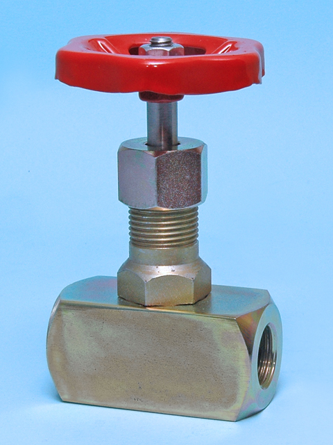 [04020400] Valvola manuale a spillo da barra, 2pz, in Acciaio al Carbonio A105 galvanizzato, S3000 Psi, stelo Aisi 410, orificio D.8mm, attacchi filettati FF Gas 1/2" - Completa di Volantino